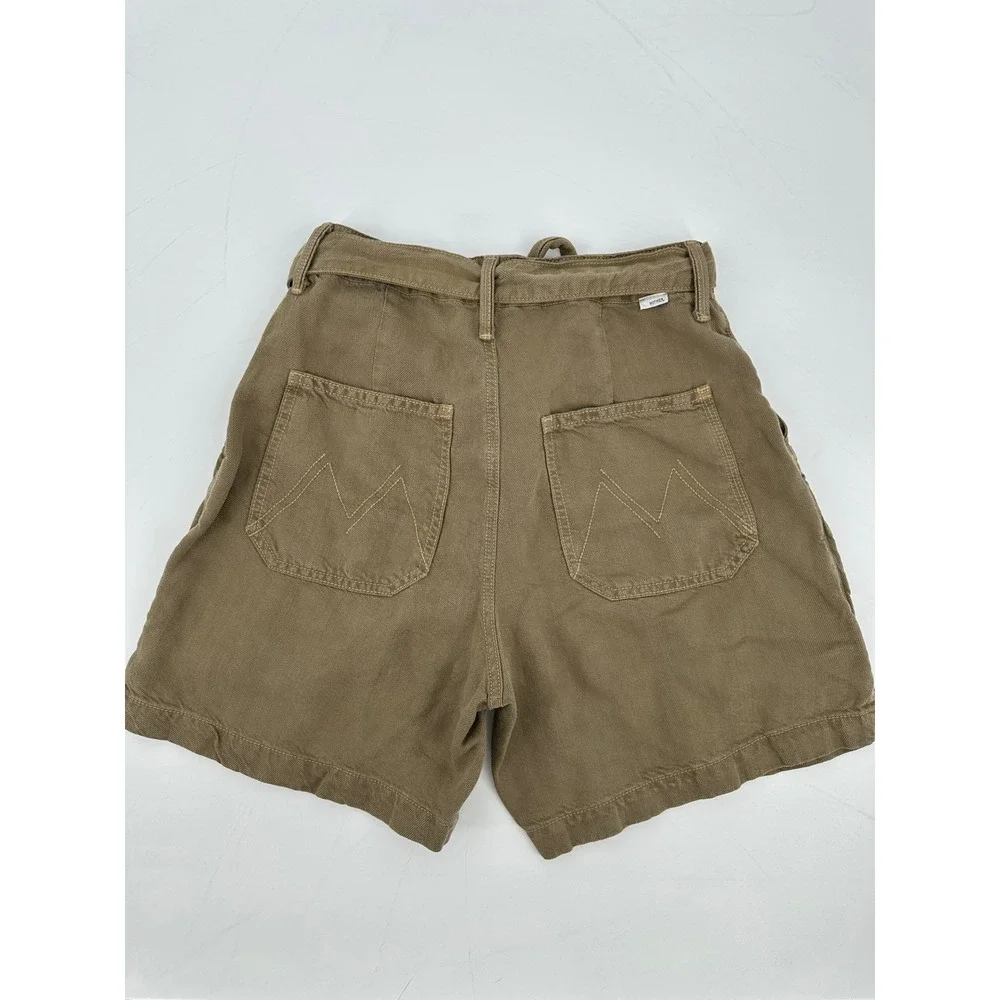 MOTHER The Chute Paperbag Shorts‎ Olive Green High Waist Tie Belt Womens 26